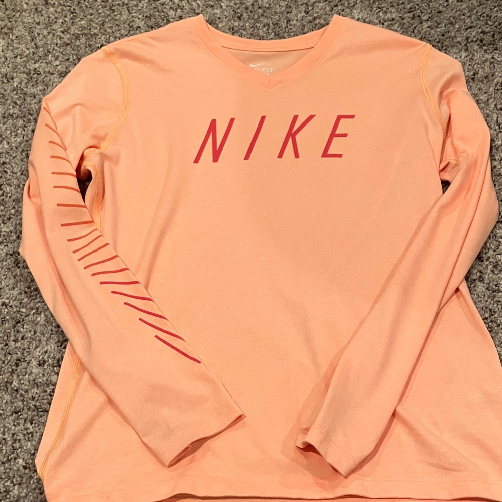 Girls Nike Orange Long Sleeve V-Neck Top with Details on sleeves